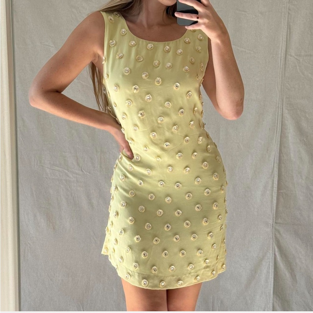 French connection silk yellow shift dress